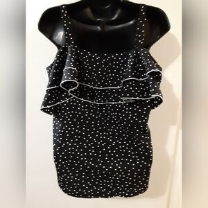 Polka Dot Ruffle Top Size 8 Black White Sleeveless Blouse Tiered Flounce Cute
